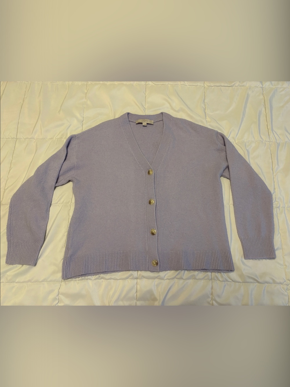 LOFT Lavender Button-Front V-Neck Cardigan